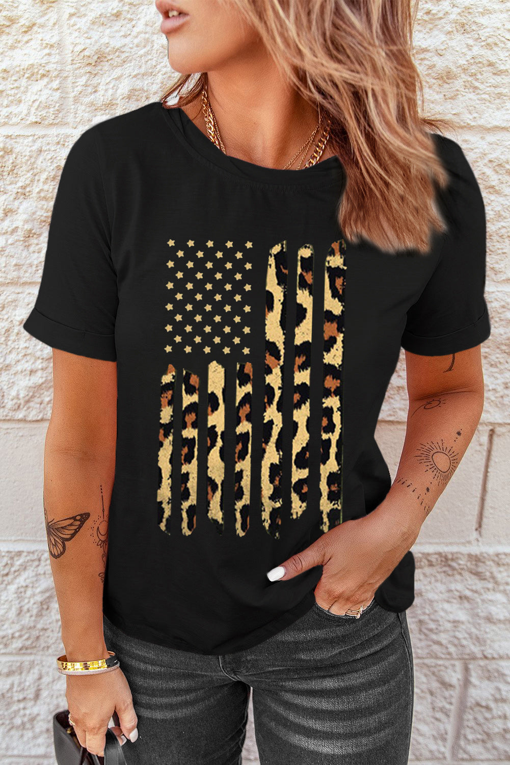 Stars and Stripes Graphic Round Neck Tee