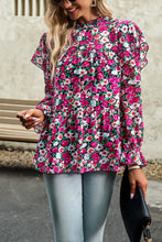 Load image into Gallery viewer, Printed Round Neck Flounce Sleeve Blouse