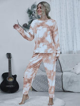 Load image into Gallery viewer, Tie-dye Round Neck Top and Drawstring Pants Lounge Set