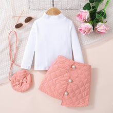 Load image into Gallery viewer, Girls Knit Top and Decorative Button Skirt Set with Bag