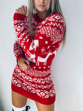 Load image into Gallery viewer, Christmas Element Round Neck Mini Sweater Dress