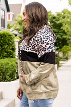 Load image into Gallery viewer, Plus Size Leopard Print Color Block Hoodie with Kangaroo Pocket