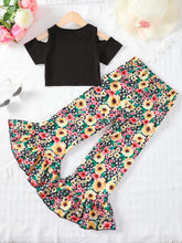 Load image into Gallery viewer, Cold-Shoulder Top and Floral Flare Pants Set
