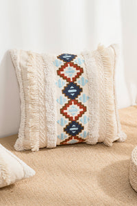 Embroidered Fringe Detail Decorative Throw Pillow Case