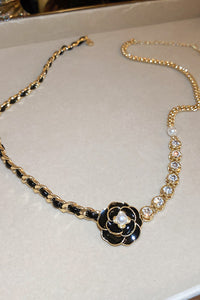 Pearl Flower Rhinestone Copper Necklace