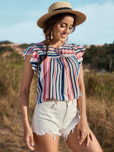 Load image into Gallery viewer, Striped Flutter Sleeve Tied Blouse