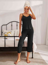 Load image into Gallery viewer, V-Neck Lace Trim Slit Cami and Pants Pajama Set