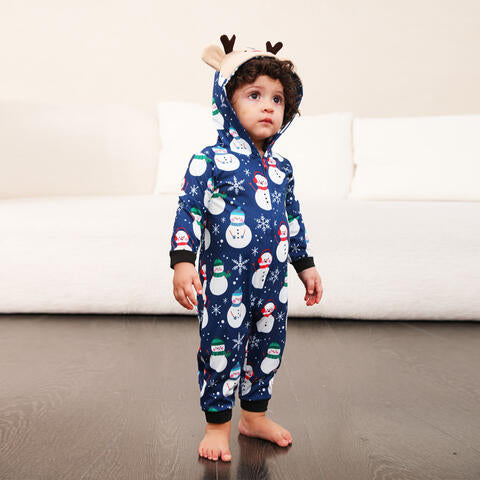 Snowman Print Hooded Jumpsuit