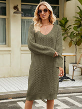 Load image into Gallery viewer, V-Neck Long Sleeve Sweater Dress