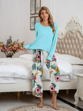 Load image into Gallery viewer, Round Neck Top and Printed Pants Lounge Set