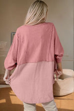 Load image into Gallery viewer, Contrast Texture Round Neck Long Sleeve Blouse
