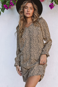 Leopard V-Neck Long Sleeve Dress