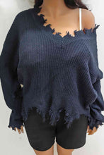 Load image into Gallery viewer, Plus Size Fringe V-Neck Raglan Sleeve Sweater