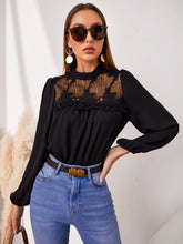Load image into Gallery viewer, Openwork Round Neck Puff Sleeve Blouse