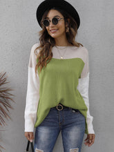 Load image into Gallery viewer, Color Block Round Neck Dropped Shoulder Sweater