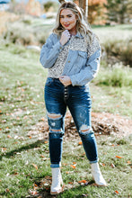 Load image into Gallery viewer, Plus Size Leopard Raw Hem Distressed Spliced Denim Jacket