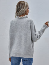 Load image into Gallery viewer, Button Detail Frill Neck Rib-Knit Sweater