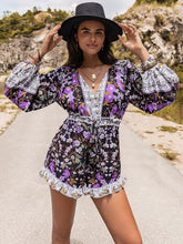 Load image into Gallery viewer, Printed Frill Half Button Balloon Sleeve Romper