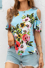 Load image into Gallery viewer, Floral Cold-Shoulder Round Neck Top