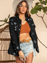Load image into Gallery viewer, Collared Neck Star Print Long Sleeve Denim Jacket