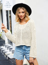 Load image into Gallery viewer, Round Neck Openwork Dropped Shoulder Knit Top