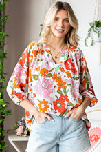 Load image into Gallery viewer, Floral Notched Neck Balloon Sleeve Blouse