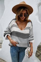 Load image into Gallery viewer, Color Block Scoop Neck Dropped Shoulder Sweater