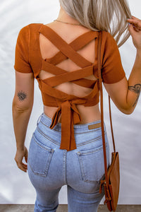 Lace-Up Square Neck Crop Top