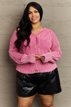 Load image into Gallery viewer, HEYSON Soft Focus Full Size Wash Cable Knit Cardigan in Fuchsia