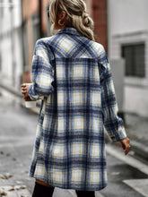 Load image into Gallery viewer, Plaid Button-Up Longline Jacket with Pockets