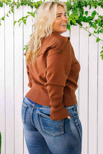 Load image into Gallery viewer, Plus Size Collared Neck Zip-Up Long Sleeve Sweater