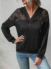 Load image into Gallery viewer, Lace Trim Dropped Shoulder Hoodie