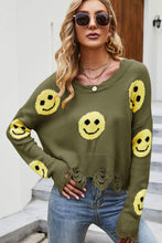 Load image into Gallery viewer, Smiley Face Distressed Round Neck Sweater