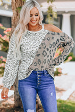Load image into Gallery viewer, Leopard Color Block Round Neck Cold-Shoulder Top