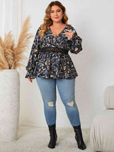 Load image into Gallery viewer, Plus Size Surplice Neck Flounce Sleeve Blouse