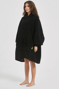 Lantern Sleeve Oversized Hooded Fuzzy Lounge Dress