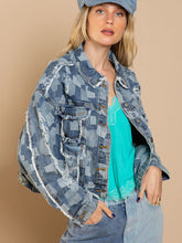 Load image into Gallery viewer, Plaid Raw Hem Dropped Shoulder Denim Jacket