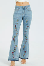 Load image into Gallery viewer, Full Size Flower Embroidery Wide Leg Jeans