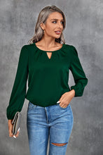 Load image into Gallery viewer, Pleated Detail Cutout Puff Sleeve Blouse