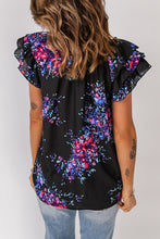 Load image into Gallery viewer, Floral Tie-Neck Flutter Sleeve Blouse