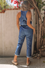 Load image into Gallery viewer, Buttoned Sleeveless Drawstring Waist Denim Jumpsuit
