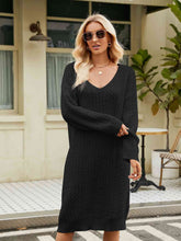 Load image into Gallery viewer, V-Neck Long Sleeve Sweater Dress