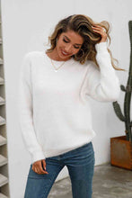 Load image into Gallery viewer, Dropped Shoulder Round Neck Fuzzy Sweater