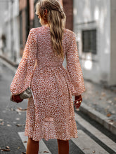 Load image into Gallery viewer, Printed Round Neck Long Sleeve Smocked Dress
