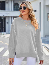 Load image into Gallery viewer, Exposed Seam High-Low Round Neck Sweatshirt