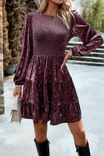 Load image into Gallery viewer, Smocked Round Neck Balloon Sleeve Mini Dress
