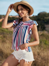 Load image into Gallery viewer, Striped Flutter Sleeve Tied Blouse