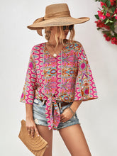 Load image into Gallery viewer, Tie Hem V-Neck Three-Quarter Sleeve Blouse