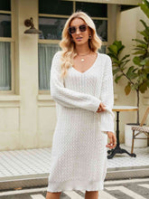 Load image into Gallery viewer, V-Neck Long Sleeve Sweater Dress