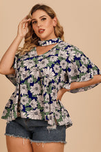 Load image into Gallery viewer, Plus Size Floral Flutter Sleeve Cutout Blouse